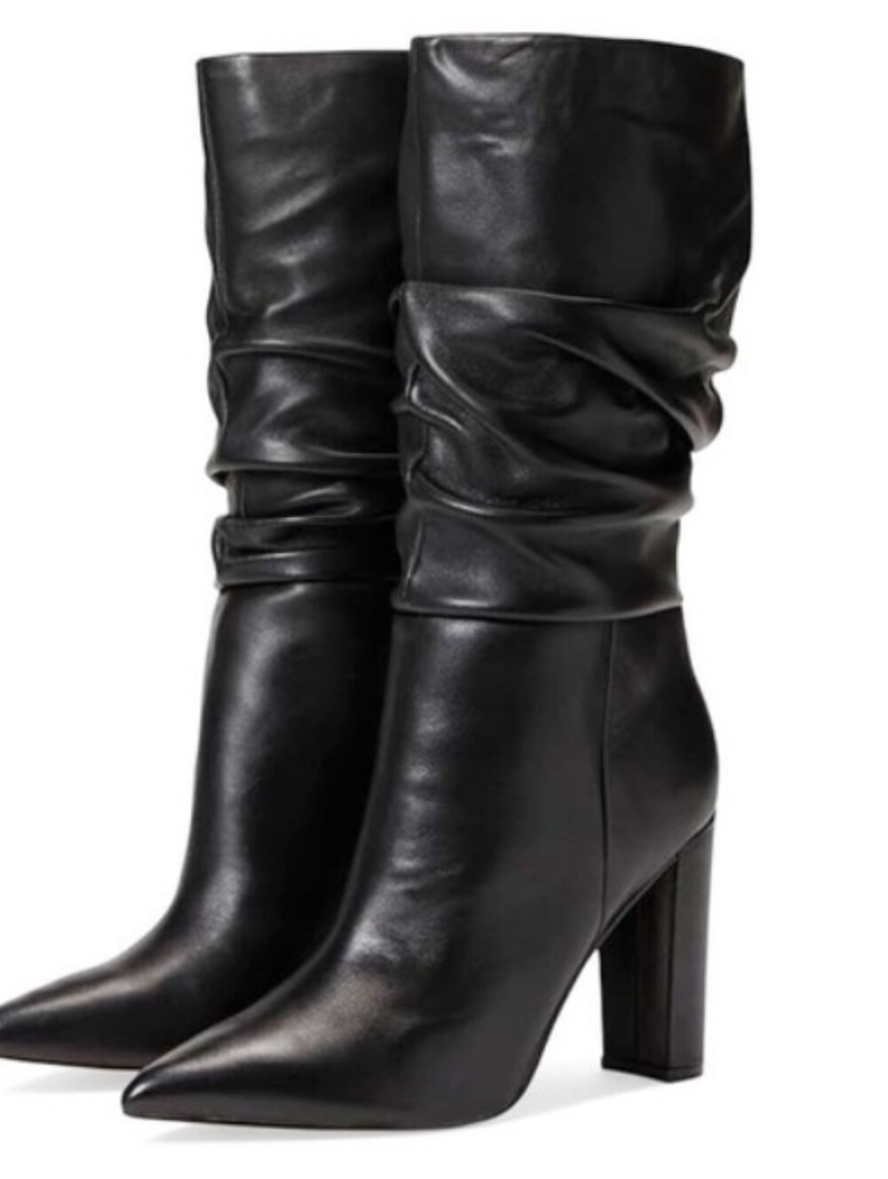 Marc Fisher LTD Gomer Black Leather Slouch Pointed Toe Block Heel Boots 6M